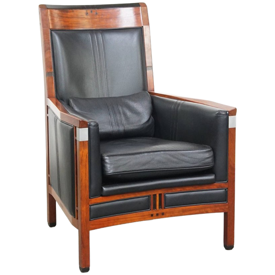 Schuitema Art Deco Design Fauteuil Uit De Decoforma Serie Met Zwart Leer En Hoge Rug 1