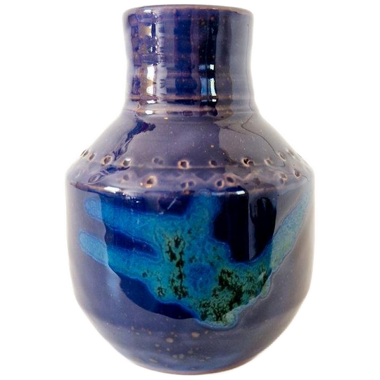 Vintage Keramiek Vaasje Blauwe Vaas Lava Glazuur 1