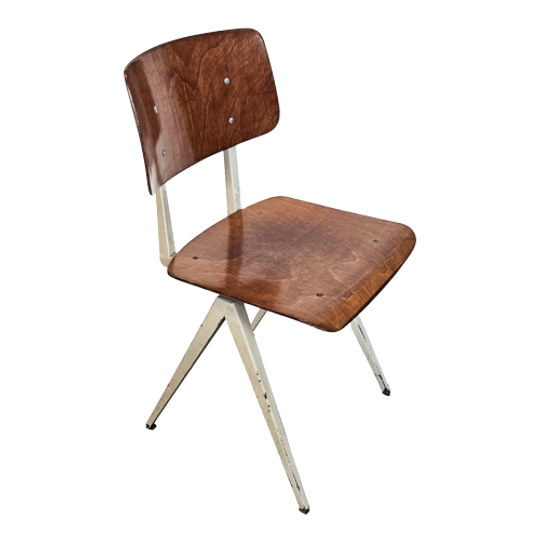 Galvanitas - S16 - Industriële Schoolstoel Cementgrijs (ral7033) / Bruine Rug En Zitting - 60's 1