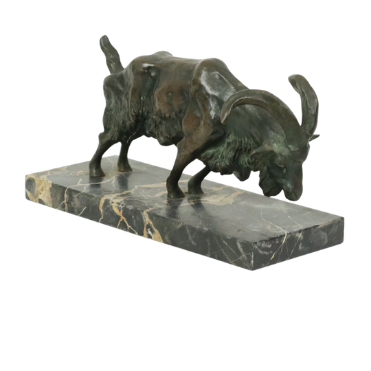 Antiek Bronzen Beeld Diersculptuur Geit Ram Marmer 1