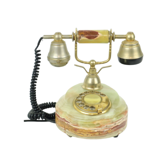 Vintage Onyx Marmeren Draaischijf Telefoon 18 Karaat Goud Italië 1