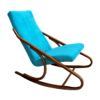 Ton / Thonet Arm Less Rocking Chair In Blue Velvet Upholstery thumbnail 1