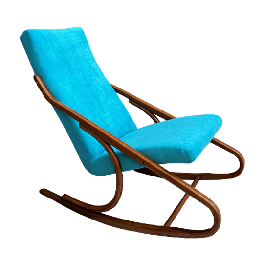 Ton / Thonet Arm Less Rocking Chair In Blue Velvet Upholstery 1