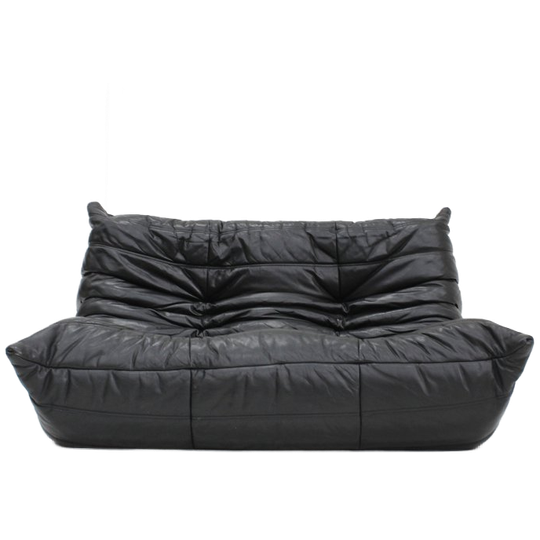 Vintage Togo Ligne Roset 2 Seater Sofa Black Leather By Michel Ducaroy 1990s 1