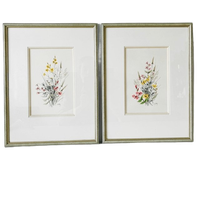 Set Ingelijste Aquarellen Bloemen Vintage