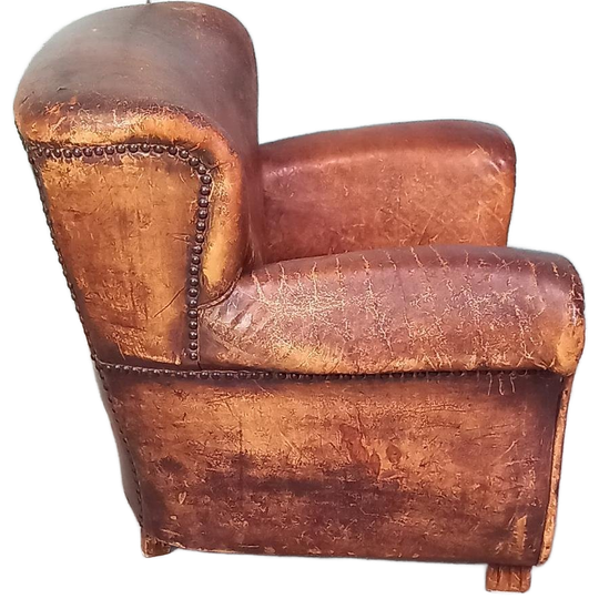 Antieke Stoere Leren Fauteuil 1