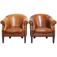 Set Van 2 Aantrekkelijke Schapenleren Clubfauteuils Met Prachtige Kleuren En Een Comfortabele Zit