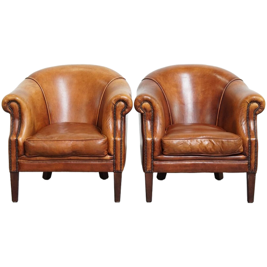 Set Van 2 Aantrekkelijke Schapenleren Clubfauteuils Met Prachtige Kleuren En Een Comfortabele Zit 1