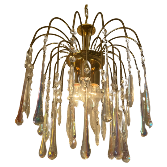 Murano Opaline Geoliede Kroonluchter Hanglamp Vintage 1
