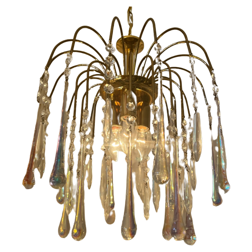 Murano Opaline Geoliede Kroonluchter Hanglamp Vintage