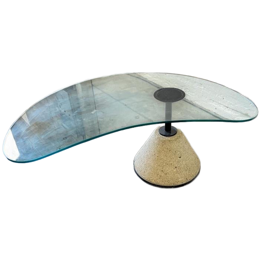 Vintage Curved Boomerang Salontafel Met Betonnen Voet 1