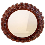 70's Vintage Spiegel Rotan Spiegel Ronde Retro Spiegel thumbnail 1