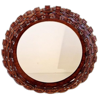 70's Vintage Spiegel Rotan Spiegel Ronde Retro Spiegel
