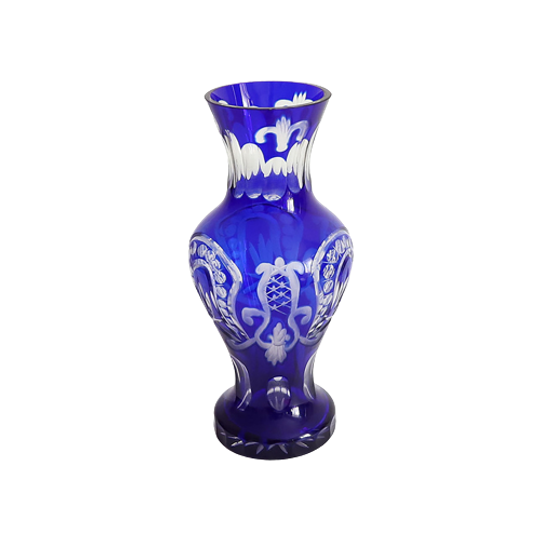 Vintage Kobalt Blauw Vaasje Lood Kristal Geslepen, Jaren '60 1