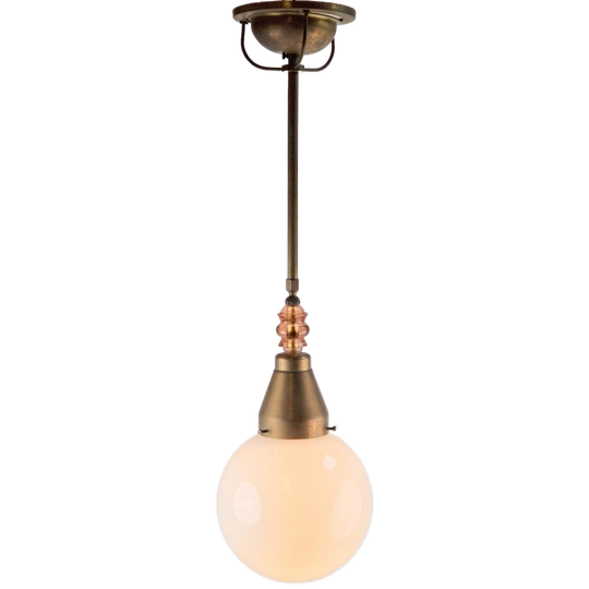 Vintage Art Deco Bol Hanglamp Schoollamp Koper Glas ‘20 1