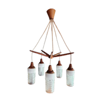 Plafondlamp Teakhout En Melkglas