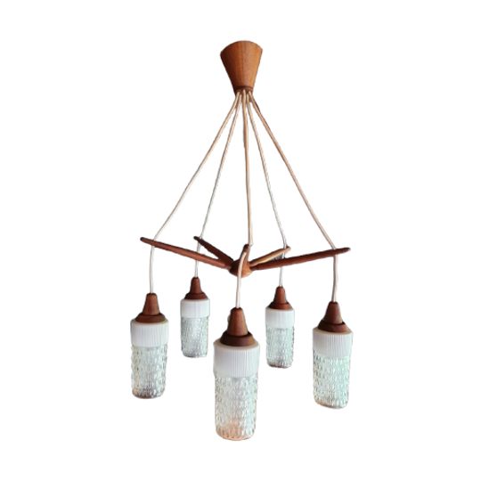 Plafondlamp Teakhout En Melkglas 1