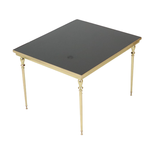 Vintage Messing Koperen Salontafel Bijzettafel Rookglas Spiegel Blad Design Frankrijk 1