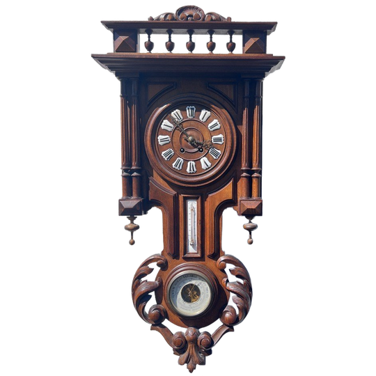 Antieke Franse Klok Met Barometer 1