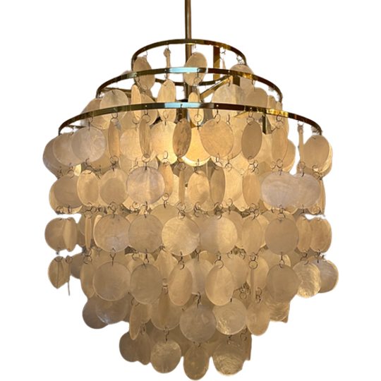 Vintage Capiz Hanglamp Goud Frame Schelpen Parelmoer Opaline 1