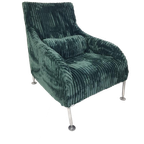 Vintage Design Fauteuil Groene Rib Diepe Zit Nieuwe Stof thumbnail 1