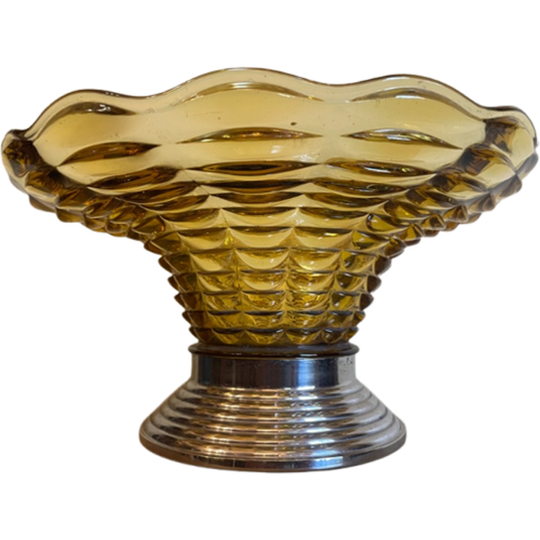 Amber Kleurige Glazen Schaal Fruitschaal Art Deco 1930 Frans 1