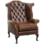 In Nette Staat Verkerende Klassieke Cognac Bruine Rundleren Chesterfield Oorfauteuil thumbnail 1
