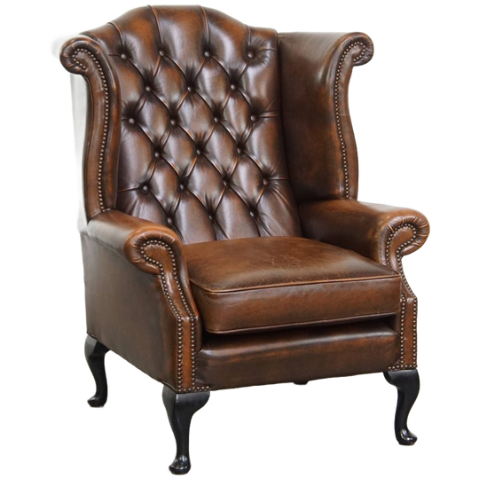In Nette Staat Verkerende Klassieke Cognac Bruine Rundleren Chesterfield Oorfauteuil 1