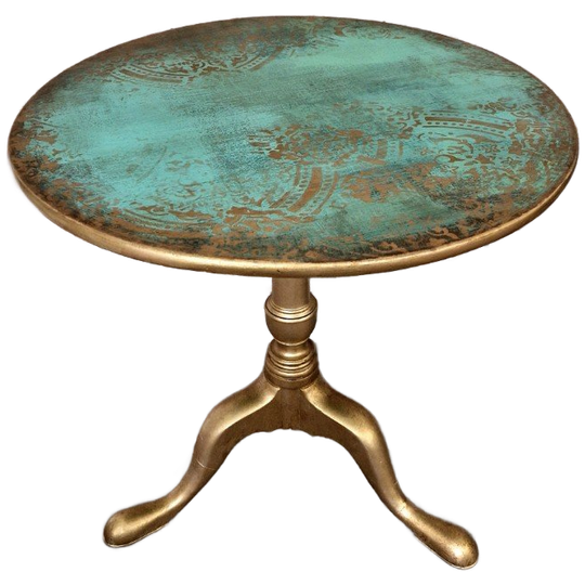 India Ibiza Salontafel/ Vintage Tafel In Turquoise Met Goud Patronen 1