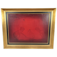 Niet Gesigneerd - Rood Schilderij Met Kindjes