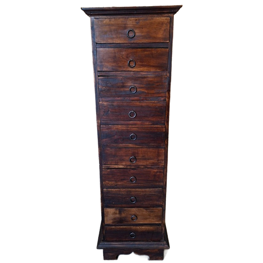 Antieke Teakhouten Ladenkast, Apothekerskast, Archiefkast Afm, 40x43cm En 135cm Hoog 1