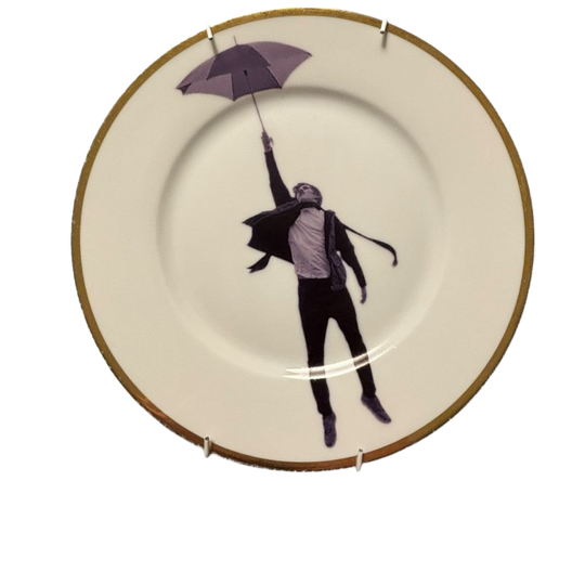 Vintage Wandbord Man Met Paraplu 1