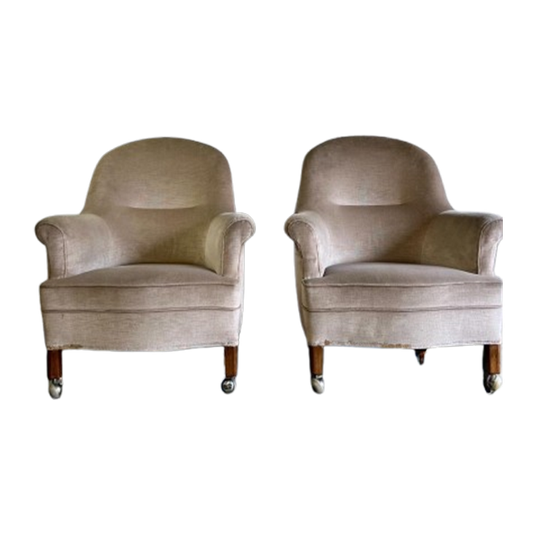 Set Van 2 Vintage Ecru Eenzitten / Fauteuils / Clubzetels 1