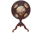 Antieke Tilttop Tafel 19E Eeuw Met 5 Schilderingen thumbnail 1