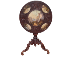 Antieke Tilttop Tafel 19E Eeuw Met 5 Schilderingen