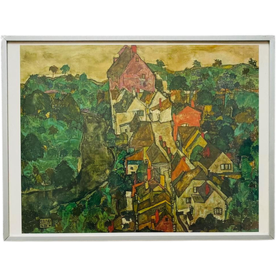 Egon Schiele Art-Print Van Schilderij Landscape At Krumau