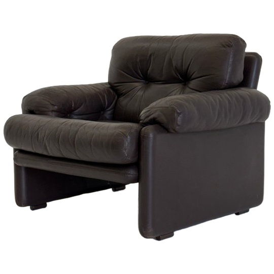 Vintage B&B Italia Fauteuil Coronado In Donkerbruin Leer 1