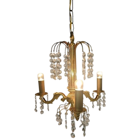 Kroonluchter - Empire - 'waterfall' - Messing - 3e Kwart 20e Eeuw 1