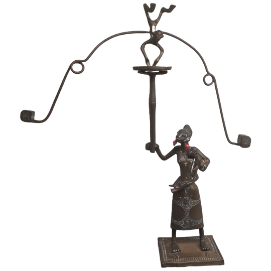 Vintage Brons Evenwicht Beeldje Uit Benin 1