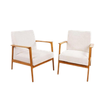 2 Vintage Fauteuils Crème Japandi Stijl Ribstof Off White