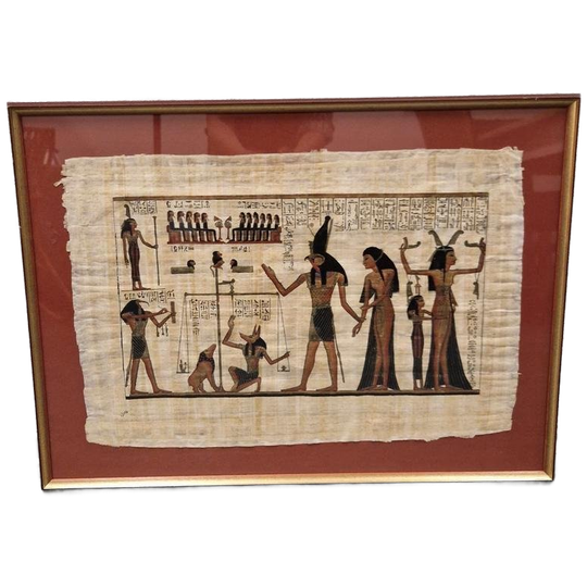 Vintage Ingelijste Papyrus Tekening Egypte Schilderij 1