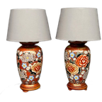 Paar Grote Tafellampen. Beschilderd Porselein. Hoogte 80 Cm. thumbnail 1
