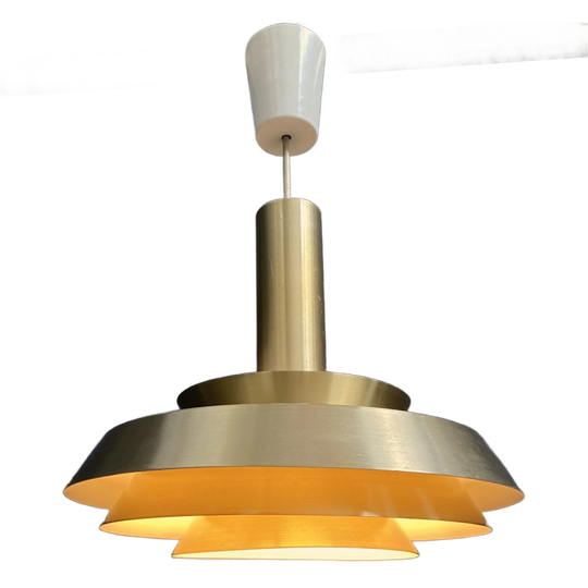 Metal Hanging Lamp Veb Brass Color And White 1960S 1