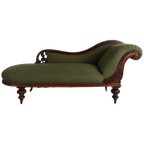 Antieke Engelse Victoriaanse Chaise Lounge - Gemaakt Van Mahonie, Prachtig Gestoffeerd thumbnail 1