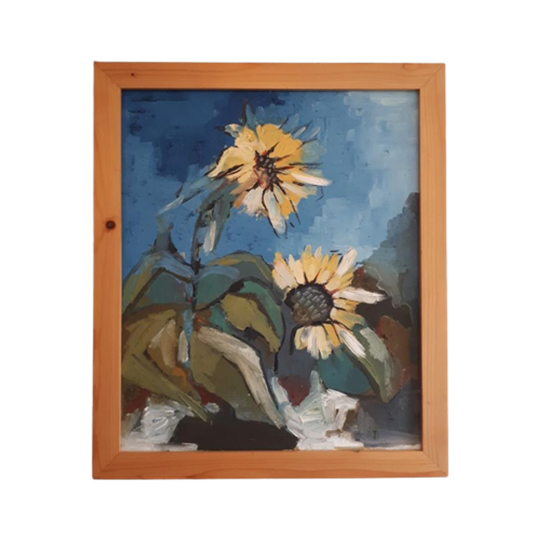 * Vintage Schilderij Zonnebloemen Olieverf Op Doek 1