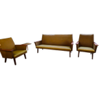 Vintage Loungeset Bank & 2 Fauteuils Fauteuil Bankstel Stoel Groen Meubelset Meubels thumbnail 1