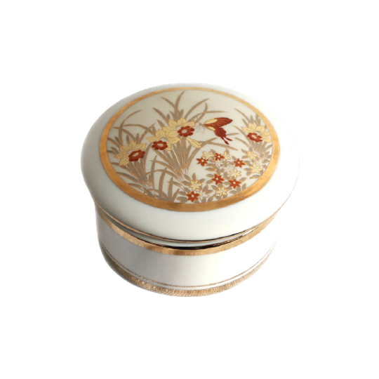 Vintage Triket Box WIT Porselein Met Goud, Jaren '80 | Kerst 1