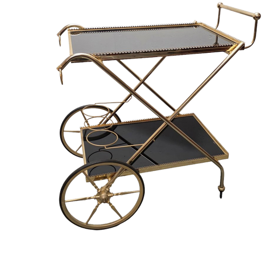 Franse Hollywood Regency Messing Serveerwagen 1