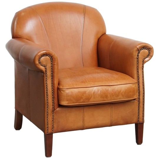 Mooie En Comfortabele Cognac-kleurige Fauteuil/ Armchair Gemaakt Van Rundleer 1
