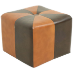 Vierkante Poef Skai Kunstleder Bruin Camel Patchwork 41cm thumbnail 1